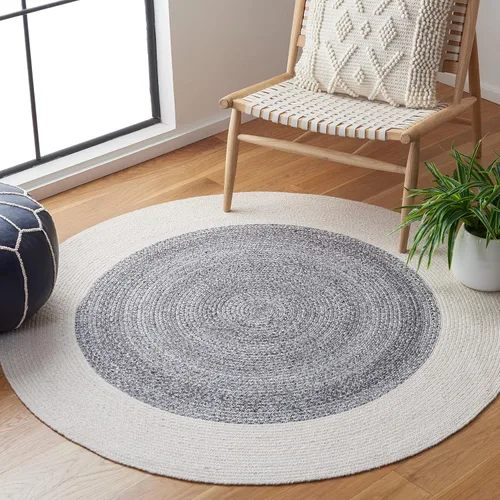 Vista 7 de SAFAVIEH Alfombra trenzada de la colección – Alfombra redonda de 3 pies, color beige y gris claro, casa de campo hecha a mano, ideal para zonas