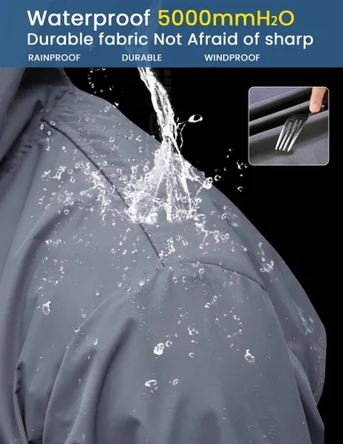 Vista 3 de COOFANDY Chubasquero largo para hombre, chaqueta impermeable para exteriores, con capucha