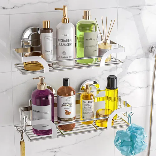 Vista 15 de LEVERLOC Organizador de ducha con ventosa, estante de baño negro con gancho y soporte para jabón, organizador de baño sin taladro