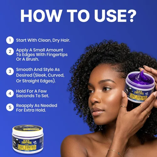Vista 5 de Black Panther Control de bordes, resistente a la humedad, fuerte sujeción flexible para cabello natural y relajado 4C, con aceite de ricino, aceite