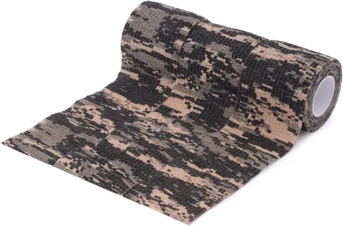 Vista 6 de Cinta envolvente autoadhesiva de camuflaje para protección de 5 cm x 4,5 m. Cinta de camuflaje discreta de tela no tejida. Vendaje elástico