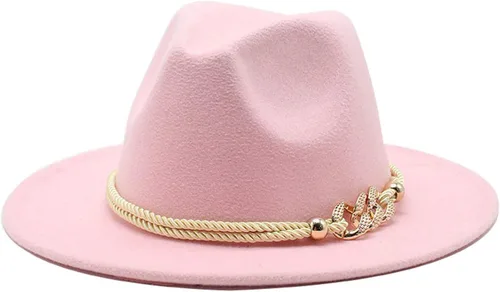 Vista 5 de Sombrero Fedora Panamá de fieltro de ala ancha para dama con Azul bebé