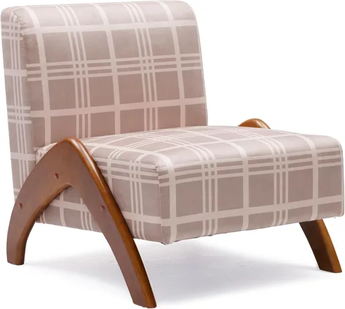 Vista 12 de Silla decorativa de gran tamaño, tapizada sin brazos de mediados de siglo, moderna silla de sala de estar con patas de madera para dormitorio Beige