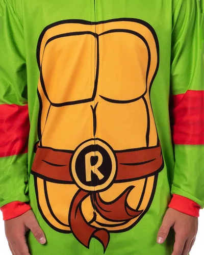 Vista 4 de INTIMO Disfraz de tortuga ninja con capucha para hombre, pijama de dormir para adultos Raphael