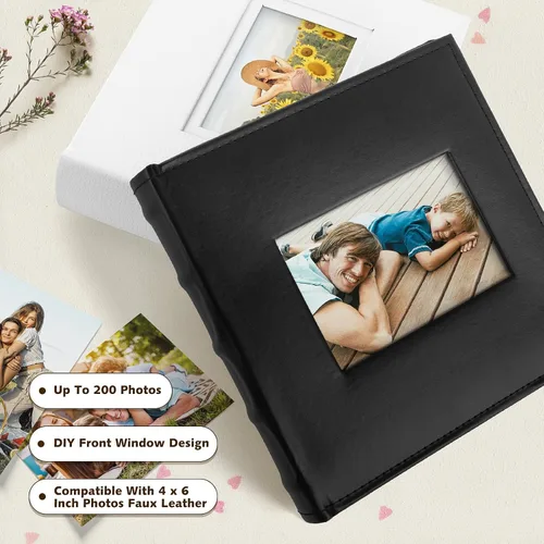 Vista 2 de Golden State Art, álbum de fotos de cuero sintético con capacidad para 200 fotos de 4 x 6 pulgadas con espacio para escribir notas, ideal para bodas
