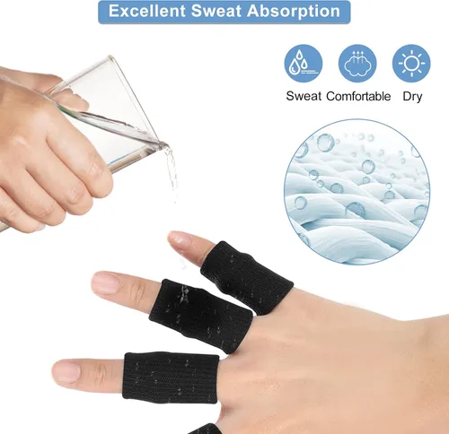 Vista 3 de Envolturas para dedos, 10 unidades elásticas y flexibles para los dedos, protector de dedos para la artritis, dedos o baloncesto (negro)