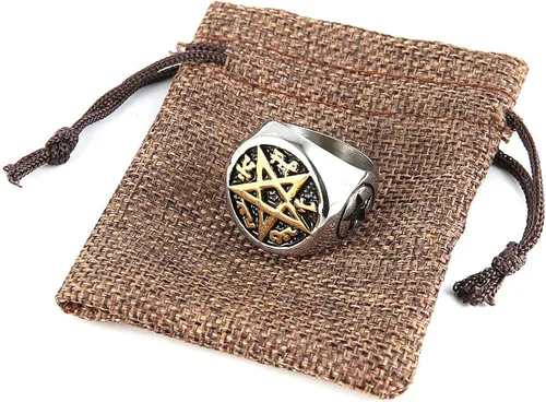Vista 5 de HZMAN Supernatural Devils Trap Symbol Sigil Stainless Steel Ring Pentagram Anti Possession