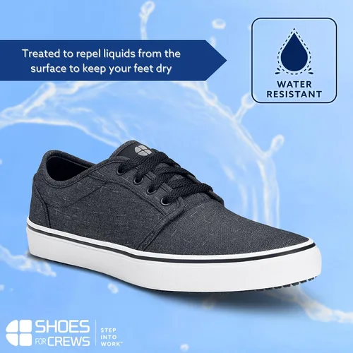 Vista 3 de Shoes for Crews Merlin - Tenis unisex antideslizantes para trabajo y servicio de alimentos, resistentes al agua, lona, negro o gris