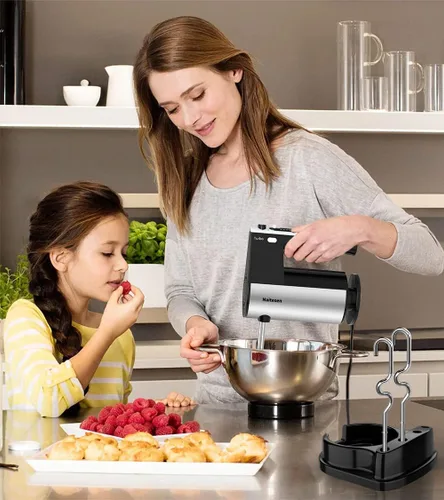 Vista 7 de Mezclador de mano eléctrico de 600 W, 10 velocidades, potente con mezclador de mano Turbo para hornear torta cocina mezclador con batidores, batir