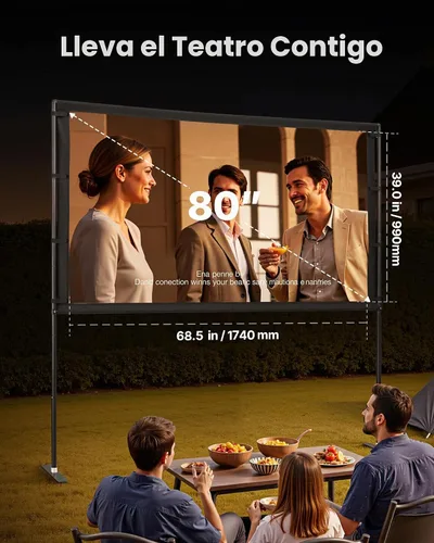 Vista 2 de VEVOR Pantalla de proyector con soporte, pantalla de proyección gran angular de 80 pulgadas y 160° para interiores y exteriores, 16:9 4K HD sin