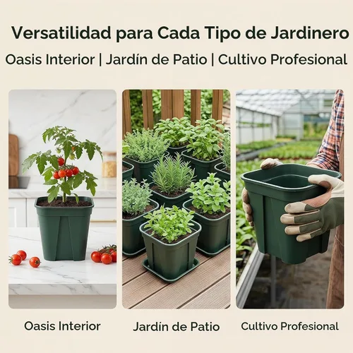 Vista 7 de Fasmov Macetas cuadradas de plástico de 7 pulgadas con orificio de drenaje, macetas de jardín para plantas de vivero, macetas de flores con bandejas