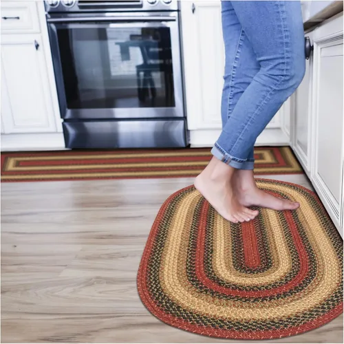 Vista 44 de Homespice Apple Pie - Alfombra ovalada roja de 2 x 3 pies, alfombra de cocina trenzada para decoración primitiva y rústica, reversible, yute sin