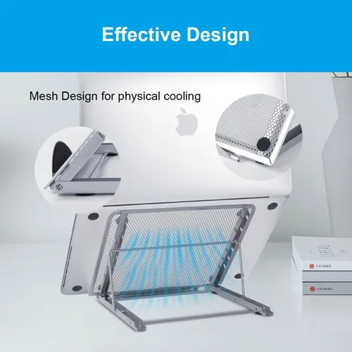 Vista 5 de Soporte ergonómico para tableta para laptop, malla metálica, ventilado, para escritorio, ajustable, compatible con Apple MacBook Air Pro, Dell XPS