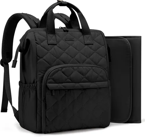 Vista 11 de LOVEVOOK Mochila pequeña para pañales, mini bolsa de bebé para niña o niño con cambiador, mochila para pañales para mamá y papá con hebillas