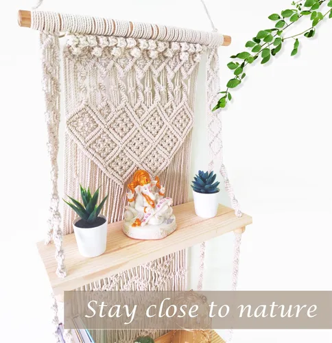 Vista 6 de Estante de Pared de Macramé Colgante (Nivel 2, Blanco Natural)