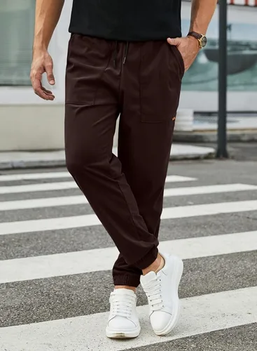 Vista 3 de JMIERR Pantalones de pana para hombre, cintura con cordón elástico, pantalones de deporte cónicos, pantalones cargo pantalones de senderismo
