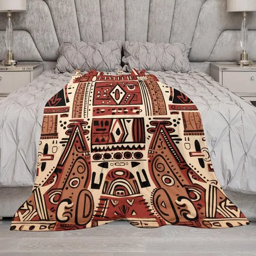 Vista 6 de Mantas de franela con patrón artístico rojo, beige, marrón oscuro, manta de franela de pintura al óleo abstracta de 30 x 40 pulgadas para sofá, cama