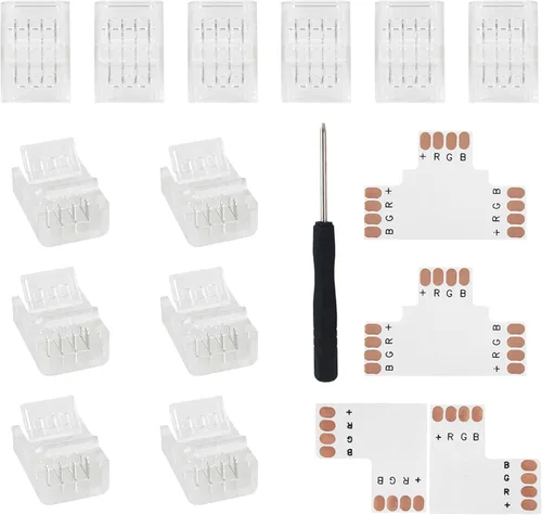 Vista 9 de VIPMOON 12 conectores de tira de luz LED sin soldadura de 3 pines de 0.315 in, conector rápido de tira a cable para tiras de luces LED WS2811 tira a