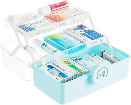 Vista 4 de Sooyee Organizadores y almacenamiento de manualidades, caja de plástico con bandeja plegable de 3 niveles, organizador de almacenamiento