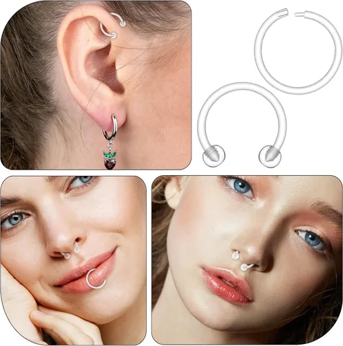 Vista 6 de 12 anillos transparentes para tabique, 0.63 oz de plástico transparente, retenedor de tabique de herradura, anillo de nariz de herradura, aretes