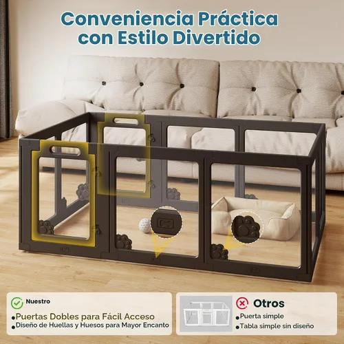 Vista 4 de Albott - Corralito acrílico transparente para perros para interiores, negro