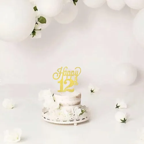 Vista 7 de 1 paquete de decoración para pastel de 12 años, purpurina negra número 12, doce cumpleaños, decoración para felicitaciones a 12 años de edad, 12