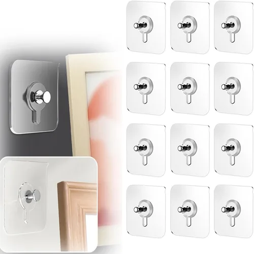 Vista 15 de Ganchos adhesivos sin taladros, colgadores de fotos mejorados sin clavos, ganchos adhesivos de montaje en pared para colgar, ganchos de pared sin
