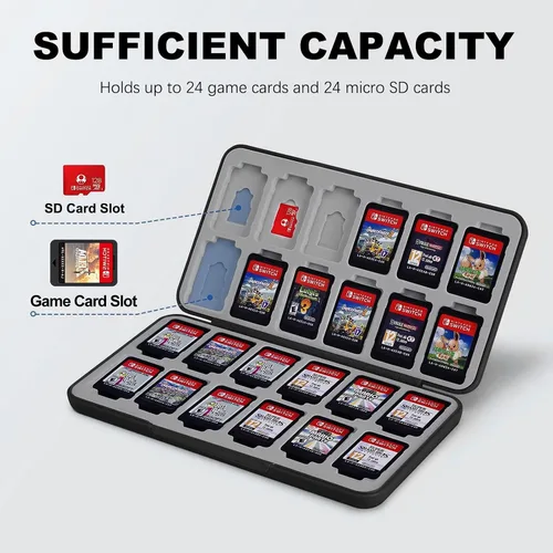 Vista 2 de FYY Switch Game Case for Nintendo Switch with Mirco SD Cards Holder, Portable Switch Game Card Case with 24 Game Card Slots & 24 Micro SD Card