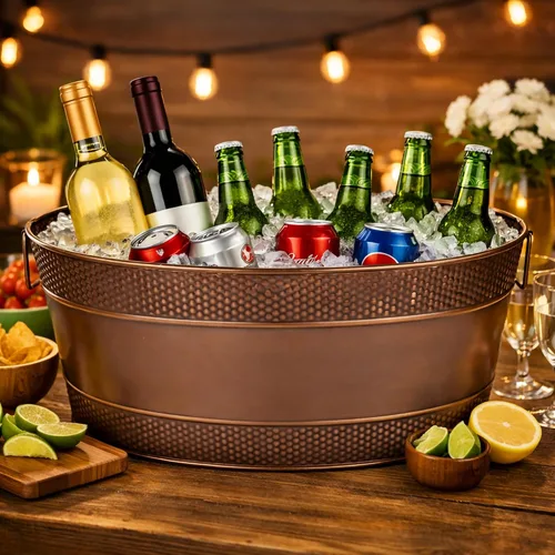 Vista 6 de BREKX Aspen Tina Galvanizada, Enfriador de Hielo y Bebidas de Metal con Acabado de Cobre para Fiestas, Enfriador de Fiestas Sellado Resistente a