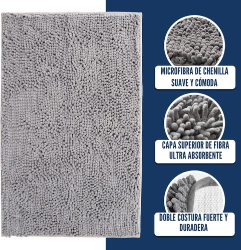 Vista 2 de Muddy Mat Alfombras de Baño de Chenilla de Microfibra de Secado Rápido Antideslizantes Lavables, Extra Gruesas, Suaves y Altamente Absorbentes Gris