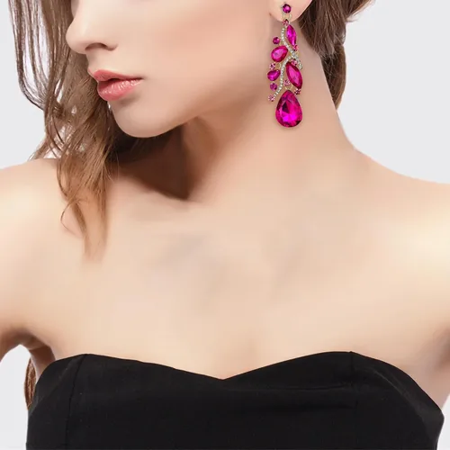 Vista 4 de BriLove Aretes colgantes de cristal bohemio bohemio para mujer con múltiples lágrimas de filigrana
