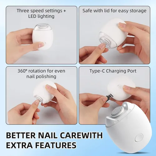 Vista 5 de Amoladora de uñas automática universal, molinillo de uñas automático, amoladoras inteligentes de uñas, bajo ruido, con luz LED y 3 velocidades