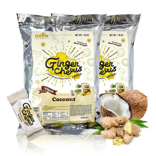 Vista 10 de Fusion Select Ginger Chews - Delicias dulces y confitadas suaves de Indonesia - Promueven el alivio de las náuseas matutinas, malestar estomacal
