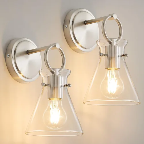 Vista 16 de Aplique de Pared Dorado de 1 Luz Cableado Montaje en Pared Estilo Moderno Rústico Accesorios de Luz de Tocador con Pantalla de Vidrio Transparente