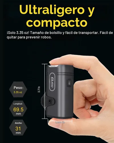 Vista 2 de TOWILD CL450 Luces de bicicleta para conducción nocturna, 450 lúmenes, USB-C recargable, aleación de aluminio, IPX6 impermeable (negro)