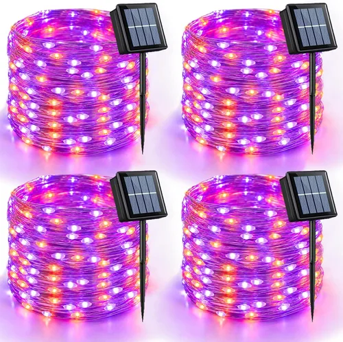 Vista 19 de QITONG - 4 paquetes de luces solares de Navidad blancas, cada una de 33 pies, 100 LED, luces de hadas impermeables para exteriores, 8 modos, luces