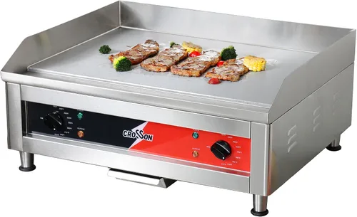 Vista 7 de CROSSON Plancha eléctrica comercial de encimera de 16"×16", planchas de superficie plana con placa de cocción de hierro antiadherente de 2/5