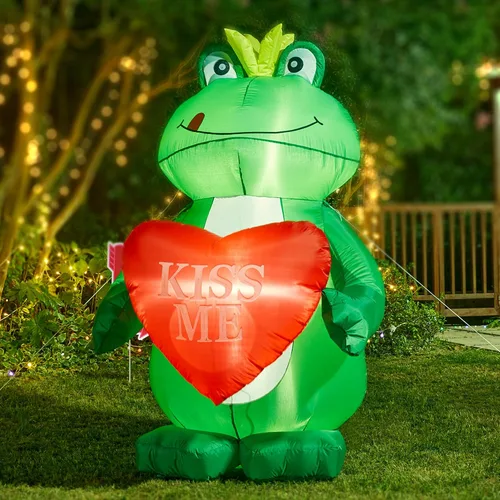 Vista 2 de Glitzhome Rana inflable de San Valentín de 6 pies con corazón, decoración de patio para interiores y exteriores, decoración artística navideña