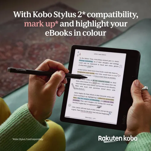 Vista 2 de Kobo Libra Colour eReader Pantalla Kaleido™ 3 de tinta E sin deslumbramiento de 7 pulgadas Opción de modo oscuro Audiolibros Resistente al
