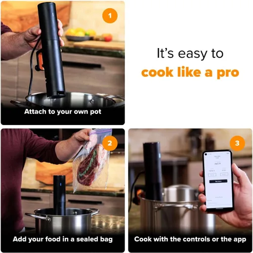 Vista 8 de Anova Culinary - Cocina de precisión Sous Vide Mini, 850 vatios, color negro y naranja, con aplicación habilitada, modelo 2024