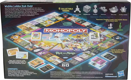 Vista 4 de Hasbro Gaming Monopoly: Rick and Morty Edition Juego de mesa, juego de red de dibujos animados para familias y adolescentes mayores de 17 años