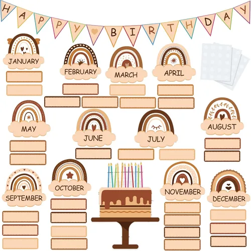 Vista 9 de 60 Piezas de Decoración Bohemia para Aula, Juego de Decoraciones para Tablón de Anuncios de Cumpleaños, Decoración de Tablón de Anuncios Arcoíris
