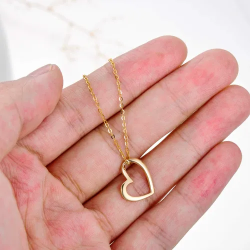 Vista 4 de Collar de oro sólido de 14 quilates con corazón para mujer, joyería de amor de oro fino para esposa, mamá, novia, cumpleaños, 16 + 2