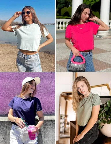 Vista 2 de MEROKEETY Camisetas cortas de verano de manga corta con cuello redondo para mujer