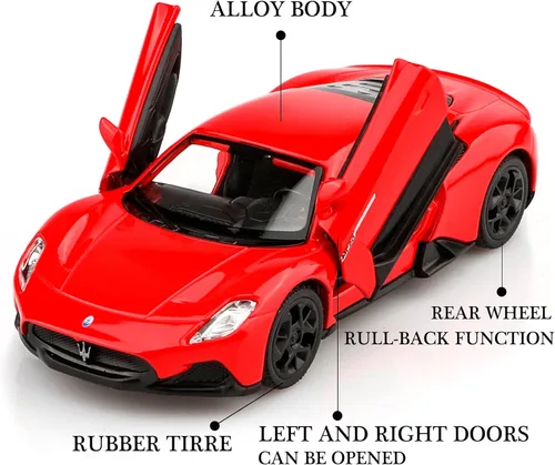 Vista 3 de TOKAXI Maserati MC20 escala 1/36 modelo de auto fundido a presión, vehículos de juguete de tracción trasera, regalos de autos para niños y niñas