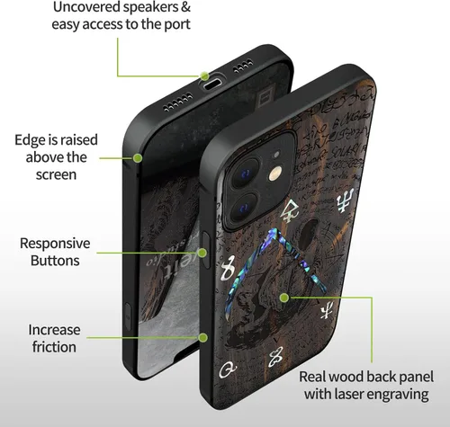 Vista 6 de Carveit Funda protectora de madera de diseñador para iPhone 12 (grabado de madera e incrustaciones de carcasa), compatible con iPhone 12 MagSafe