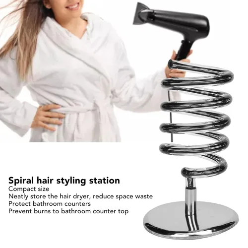 Vista 4 de Soporte para secador de pelo de baño, soporte para secador de pelo, estación de peluquería en espiral para baño, secador de pelo, plancha plana