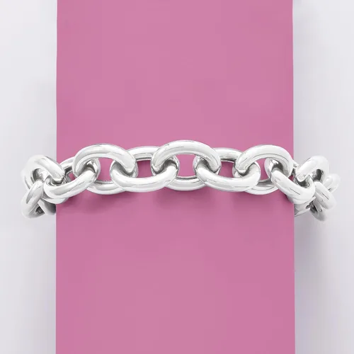 Vista 3 de Ross-Simons Pulsera grande de plata de ley con eslabones ovalados, Plata de ley, no conocido