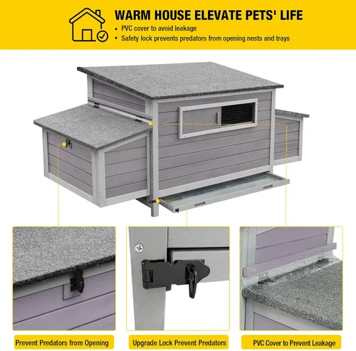 Vista 3 de Aivituvin Gallinero para 4-6 pollos/patos, gallinero de madera para exteriores, jaula grande para gallineros con dos cajas anidables (gris, AIR45)