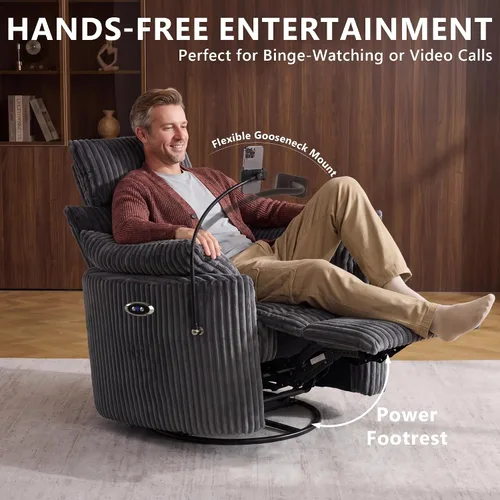 Vista 7 de Silla reclinable eléctrica de pana con USB y reposacabezas ajustable, color Corduroy-gris-eléctrico